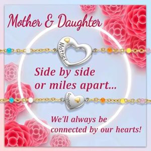 18K Gold Plated Matching Heart Charms Bracelet Set for Women