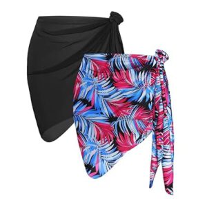 2 Pieces Women Beach Sarong Bathing Suit Wrap Skirt Sheer Bikini Swimsuit Cover Up…