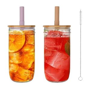  24oz Glass Drinking Jars with Lids and Stra…