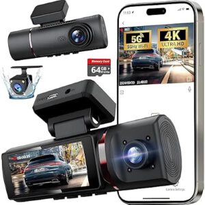 3 Channel 4K Dash Cam Front and Rear Inside, Built-in 5G WiFi…