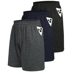 3 Pack Athletic Gym Mens Shorts – Casual Black Quick Dry Basketball Shorts with Pock…