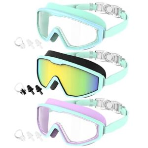 3 Pack Swimming Goggles for Kids 4-16, Anti-Fog UV Protection P…