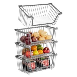 4 Pcs Stackable Wire Baskets for Pantry Organizers and Storage,Vegetable Fruit Basket f…