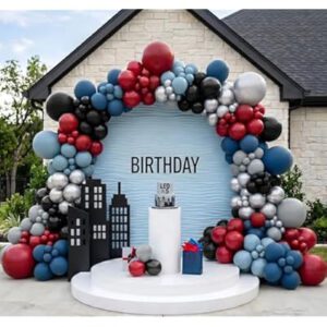 Black Red Blue Balloon Arch Garland Kit, 110pcs Double Stuffed Ruby…