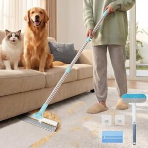 Carpet Rake for Pet Hair Removal: Adjustable 54″ Handle No Bending…