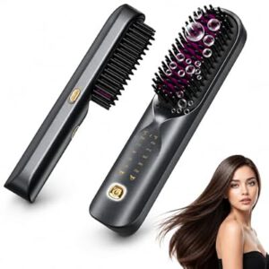 Cordless Hair Straightener Brush, Upgraded Portable Hair Straightening Brush for Travel