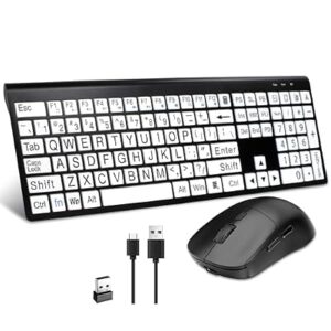 Full Size Wireless Large Print Keyboard and Mouse Set Rechargeable…