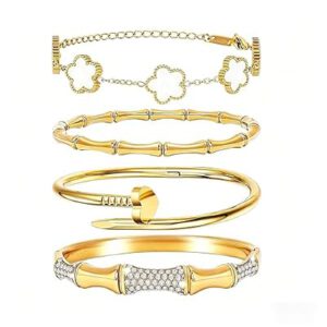 Gold Bracelets for Women – 4 Sets, 18K Gold Plated Bracelets