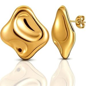 Gold Earrings for Women, 14K Gold Plated Chunky Stud Earrings