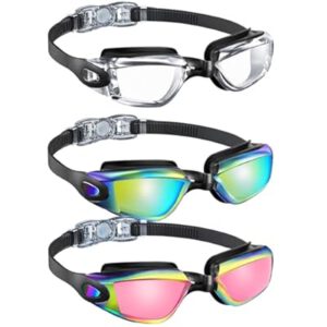 Kids Swimming Goggles Anti-UV Anti-Fog No Leaking, 3 Pack Sw…