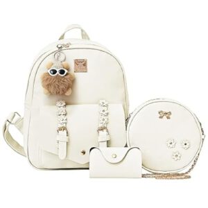 Leather Mini Backpack Purse for Women 3-Piece Set Floral Cute Small Casual Travel…