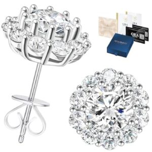 Moissanite Earrings Studs for Womens 2 Carat S925 Sterling Silver Stud Earrings D C…