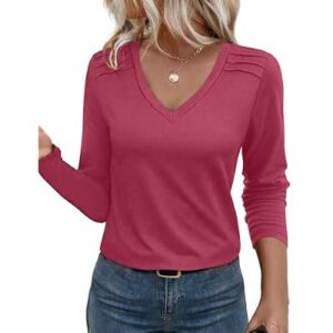 Pleated Long Sleeve Shirts for Women V Neck Dressy Casual Business Blouses…