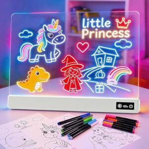Rechargeable LED Drawing Board for Kids, Upgraded 15 Colors Light Up Doodle Pad
