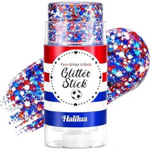 Red White Blue Glitter Stick for Face Hair Body, Patriotic Hexagon Sequins, 4th of July…