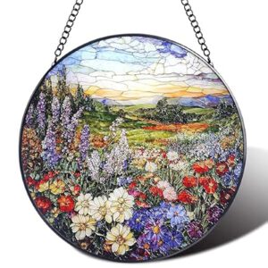 Stained Glass Window Hanging,Colorful Wildflowers Plant Scenery…