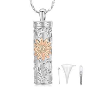 Sunflower Urn Necklace for Ashes Cylinder Bar Necklace for Ashes for Women…