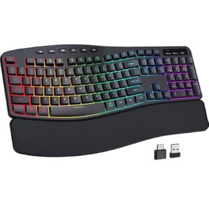 Wireless Ergonomic Keyboard, Backlit Keyboard Silent with 15 RGB Lighting Effects…