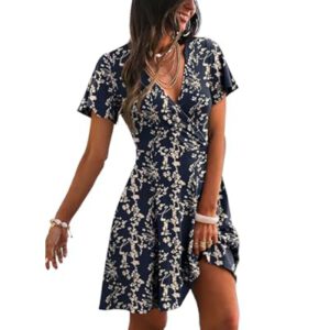 Womens Casual Dresses Wrap V Neck Dress A-Line Ruffle Sleeve Summer Sundress Fashio…