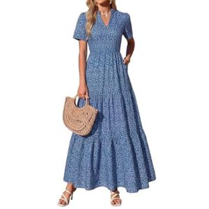 Womens Floral Boho Flowy Maxi Dress | Short Sleeve, V Neck…